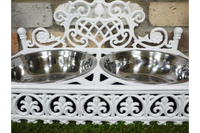 Antique Style Cast Iron White Double Dog Dish Bowl Stand