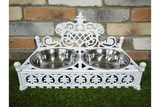 Antique Style Cast Iron White Double Dog Dish Bowl Stand