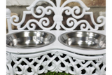 Antique Style Cast Iron White Double Dog Dish Bowl Stand -Small