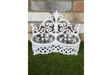 Antique Style Cast Iron White Double Dog Dish Bowl Stand -Small